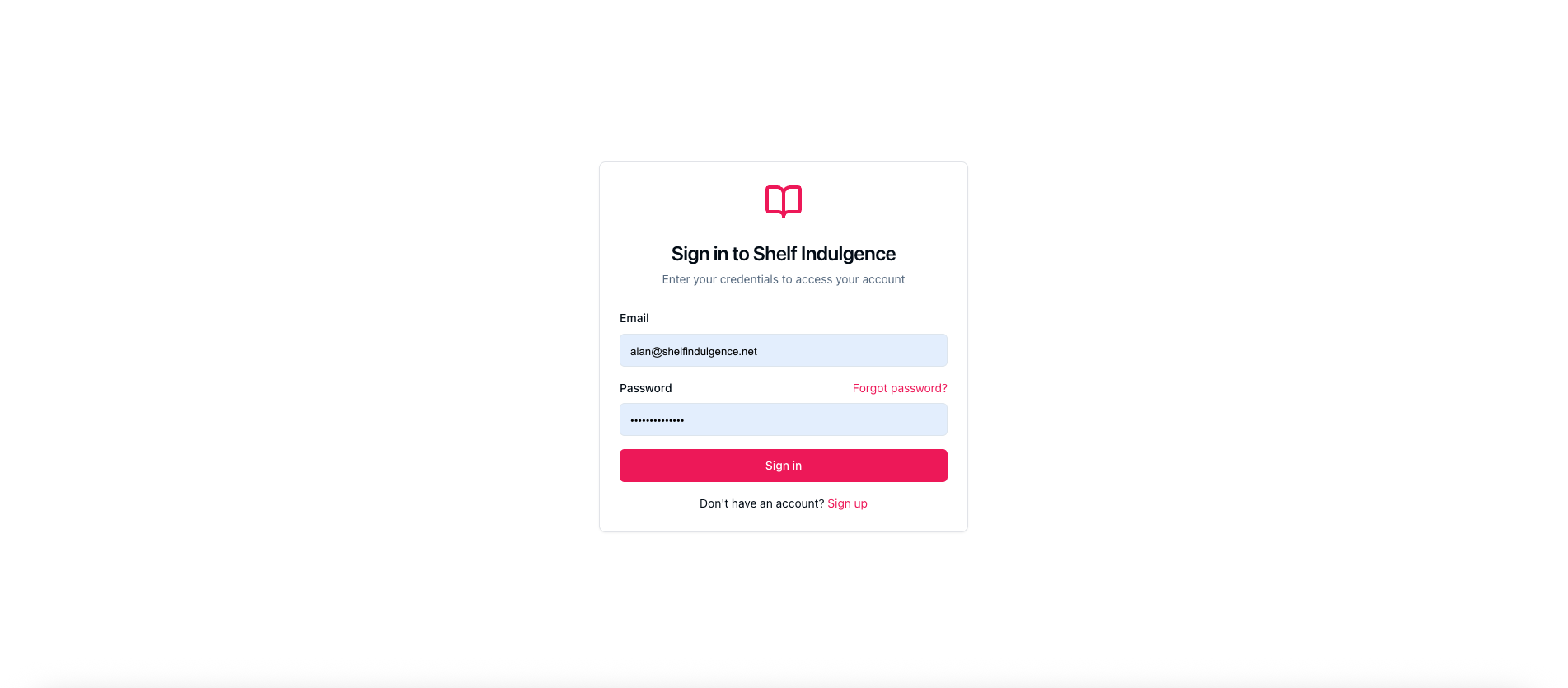 Sign in page with Sign up link